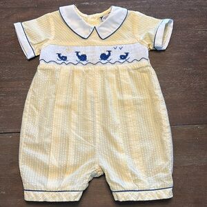 New Carriage Boutiques Smocked Whales Yellow Seersucker Romper
